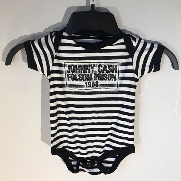 Johnny Cash Folsom Prison Striped Onesie! 12M - Picture 1 of 5
